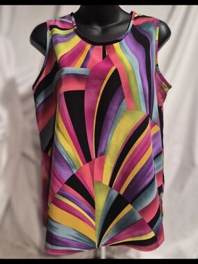 Vintage Maggie Sweet Petite Small Geometric Abstract Sleeveless Blouse Tank Top